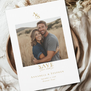 Elegant, Klassisch, Monogramm, Weiß, Hochzeit 1 Fo Save The Date