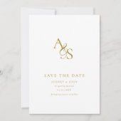 Elegant, klassisch, Monogramm, weiß, Hochzeit Save The Date (Vorderseite)
