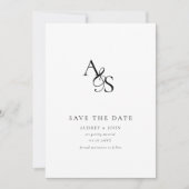 Elegant, klassisch, Monogramm, weiß, Hochzeit Save The Date (Vorderseite)