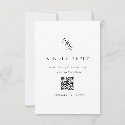 Elegant, klassisch, Monogramm, weiß, QR-Code-UAWG RSVP Karte (Vorderseite)