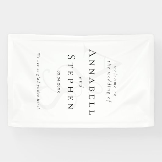 Elegant, klassisch, Monogramm, weiß-schwarz, Hochz Banner (Horizontal)