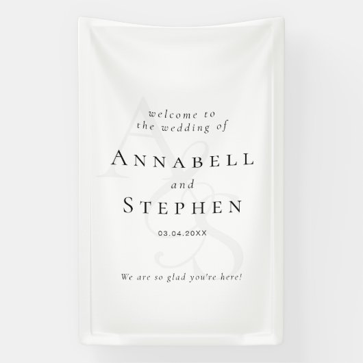 Elegant, klassisch, Monogramm, weiß-schwarz, Hochz Banner (Vertikal)