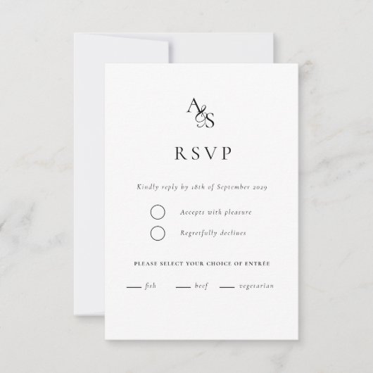 elegant, klassisch, Monogramm, weiß, UAWG RSVP Karte (Vorderseite)