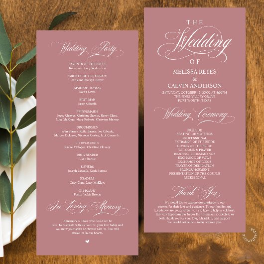 Elegant Klassisch Staubiges Rosenrosa Schrift Hoch Programm