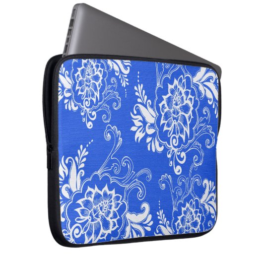 elegant, klassisch, stilvoll blau und blumenreich laptopschutzhülle (Vorne Rechts)
