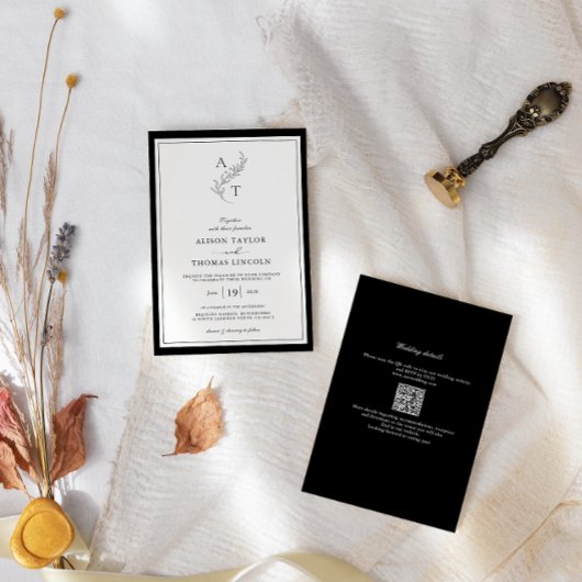 Elegant | Klassischer Monogramm-QR-Code-Hochzeit Einladung