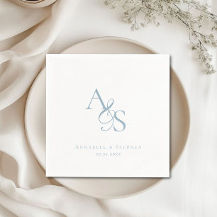 Elegant Klassisches Monogramm Blau Hochzeit Serviette