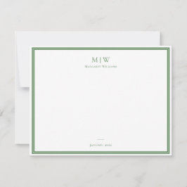 Elegant klassisches Monogramm in Salbeigrün, profe Mitteilungskarte