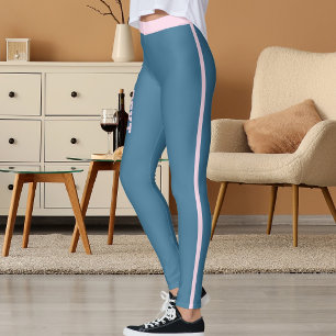 Elegant klassisches Schieferblau mit rosa Streifen Leggings