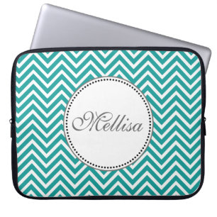 Elegant, klassisches Türkis und weißer Chevron-Zic Laptopschutzhülle