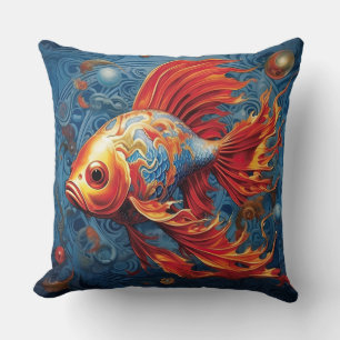 Elegant Koi Fish Blue/Orange Akzent Kopfkissen Kissen