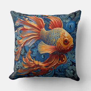 Elegant Koi Fish Blue/Orange Akzent Kopfkissen Kissen