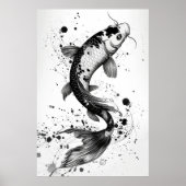 Elegant Koi Fish Pond Schwarzer Stroke Flat Illust Poster (Vorne)
