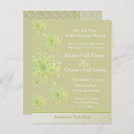 Elegant Königin Anne's Hochzeitsfeier Einladungspostkarte (Vorne/Hinten)