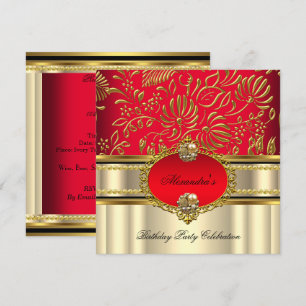 Elegant Königlich Rot Creme Gold Damast Geburtstag Einladung