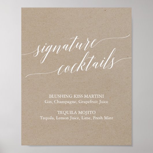 Elegant Kraft Calligraphy Signature Cocktails Zeic Poster (Vorne)