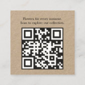Elegant Kraft Dark Floral Pattern Florist QR code Quadratische Visitenkarte (Rückseite)