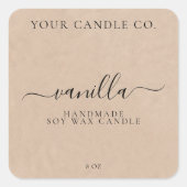 Elegant Kraft Minimalistisch Script Candle Label Quadratischer Aufkleber (Vorderseite)