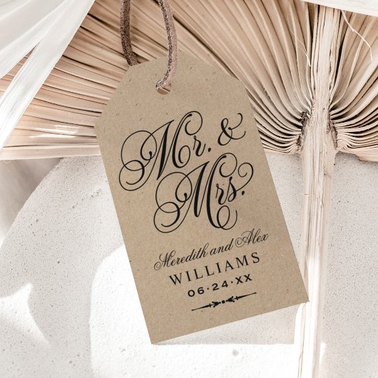 Elegant Kraft Mr. and Mrs. Script Custom Monogram Geschenkanhänger