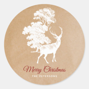 Elegant Kraft Paper White Dee in Forest Runder Aufkleber