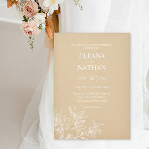 Elegant Kraft Paper White Floral Simple Wedding Einladung