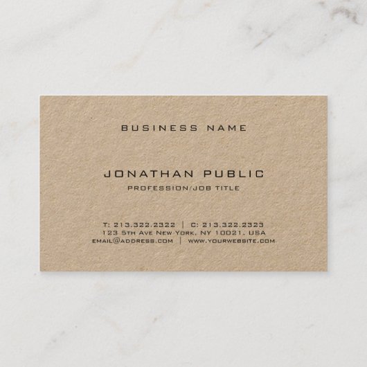 Elegant Kraft Simple Modern Design Artistic Schlic Visitenkarte (Rückseite)