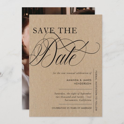 Elegant Kraft Texture Foto Vow Renewal Save The Date (Vorne/Hinten)