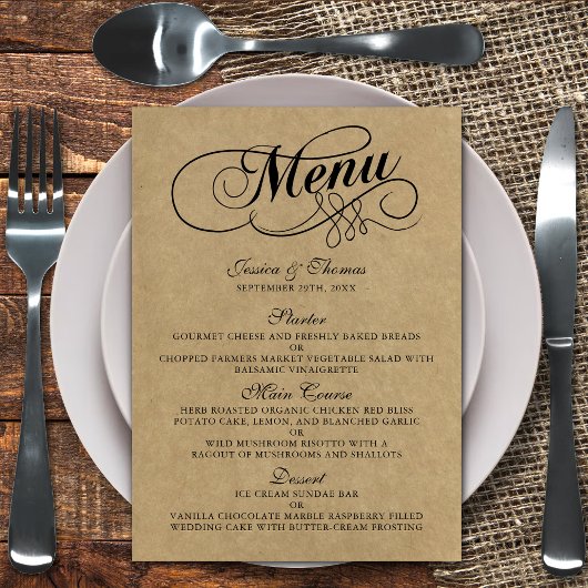 Elegant Kraft Wedding Menu Vorlagen