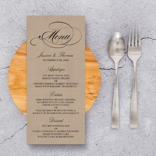 Elegant Kraft Wedding Menu Vorlagen