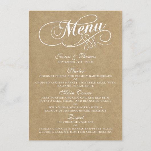 Elegant Kraft Wedding Menu Vorlagen (Vorderseite)