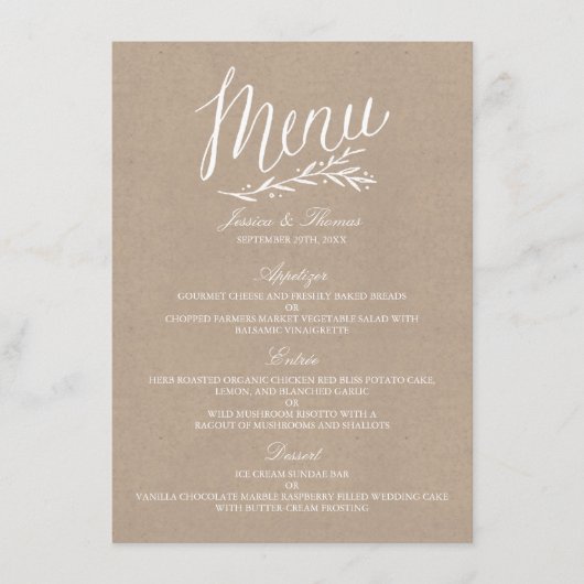 Elegant Kraft Wedding Menu Vorlagen (Vorderseite)