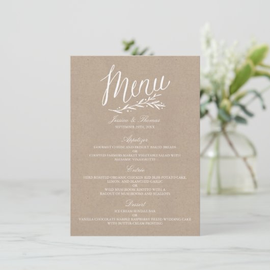 Elegant Kraft Wedding Menu Vorlagen (Stehend Vorderseite)