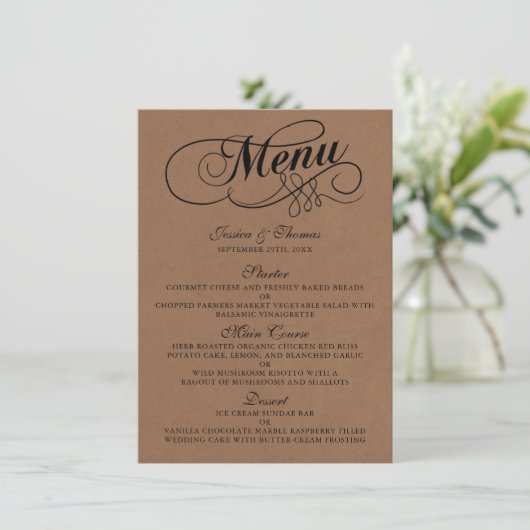 Elegant Kraft Wedding Menu Vorlagen (Stehend Vorderseite)