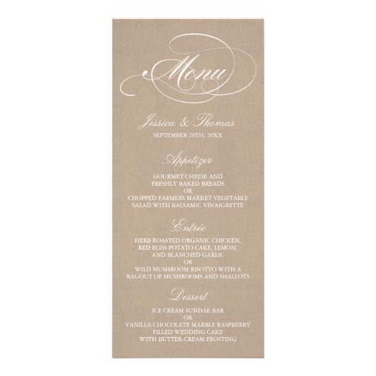 Elegant Kraft Wedding Menu Vorlagen Werbekarte (Vorne)