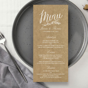 Elegant Kraft Wedding Menu Vorlagen Werbekarte
