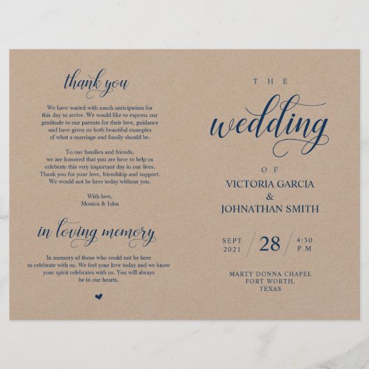 Elegant Kraft Wedding Zeremony Foldable Program (Vorderseite)
