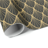 Elegant, Kunst-Deko, Gold, Schwarzes, Fan, Muster, Geschenkpapier (Rolleneckpunkt)