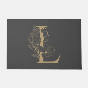 Elegant L Boho Floral Monogram Initial Gray Gold Fußmatte