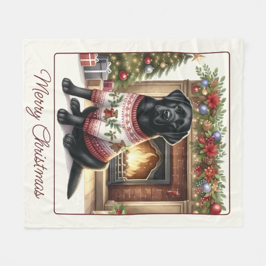 Elegant Labrador Retriever Dog Frohe Weihnachten Fleecedecke (Vorderseite (Horizontal))