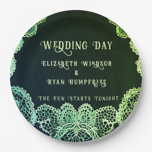 Elegant Lace" Einladung zur Hochzeit Pappteller (Vorderseite)