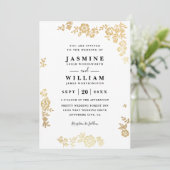 Elegant Lace Floral Rustic Gold QR Code Wedding Einladung (Stehend Vorderseite)
