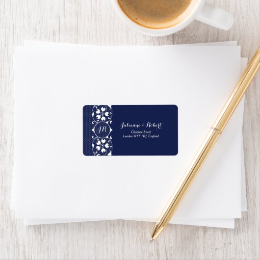 Elegant Lace Monogram Wedding Address Labels Adressaufkleber (Insitu)