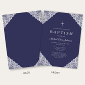 Elegant Lace Navy Blue Baby Boy Baptism Einladung
