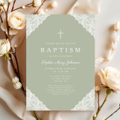 Elegant Lace Sage Green Baptism Einladung