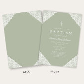 Elegant Lace Sage Green Baptism Einladung