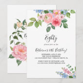 Elegant lackierte Blume 80. Geburtstag Einladung (Vorne/Hinten)