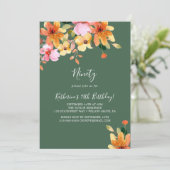 Elegant lackierte Blumen 90. Geburtstag Einladung (Stehend Vorderseite)