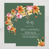 Elegant lackierte Blumen 90. Geburtstag Einladung (Vorne/Hinten)