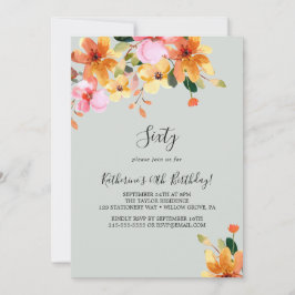 Elegant lackierte Blüte 60. Geburtstag Einladung