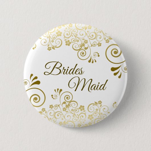 Elegant Lacy Gold Filigree Bridesmaid Wedding Button (Vorderseite)